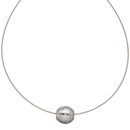 Collier/Halsreif mit Kugel-Anhänger Edelstahl und Zirkonia weiß – Bild 2