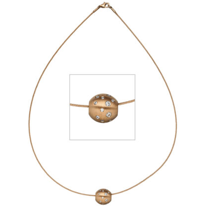 Collier/Halsreif mit Kugel-Anhänger Edelstahl/PVD rotgoldfarben, Zirkonia