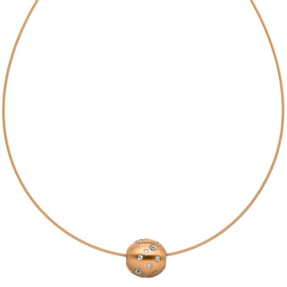 Collier/Halsreif mit Kugel-Anhänger Edelstahl/PVD rotgoldfarben, Zirkonia – Bild 2