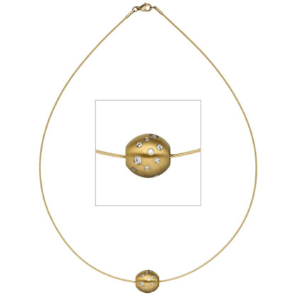 Collier/Halsreif mit Kugel-Anhänger Edelstahl/PVD goldfarben, Zirkonia