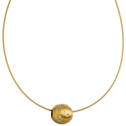 Collier/Halsreif mit Kugel-Anhänger Edelstahl/PVD goldfarben, Zirkonia – Bild 2