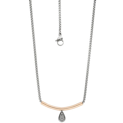 Collier "Tropfen" Edelstahl/PVD rotgoldfarben mit Zirkonia weiß