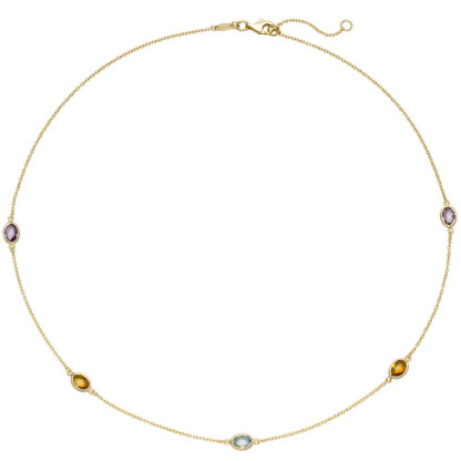 Collier 585 Gelbgold mit Amethysten, Citrinen und Blautopas