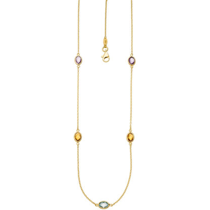 Collier 585 Gelbgold mit Amethysten, Citrinen und Blautopas – Bild 3
