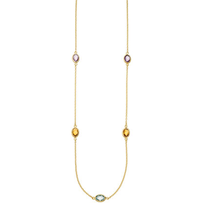 Collier 585 Gelbgold mit Amethysten, Citrinen und Blautopas – Bild 2