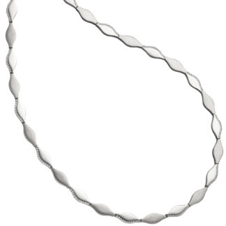 Collier 925 Silber mit Zirkonia weiß oval wellenförmige Glieder