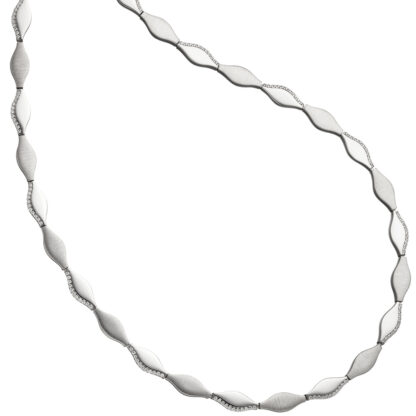 Collier 925 Silber mit Zirkonia weiß oval wellenförmige Glieder