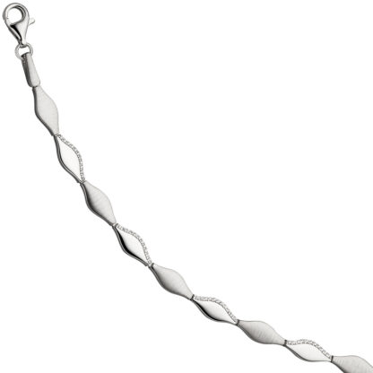 Armband 925 Silber mit Zirkonia weiß oval wellenförmige Glieder