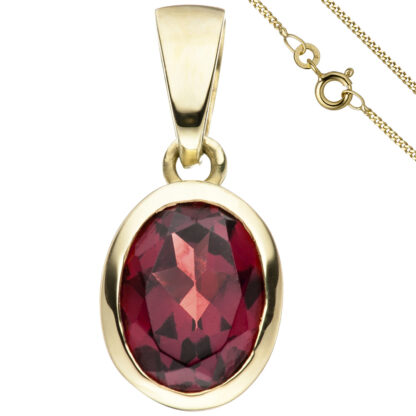 Collier/Panzerkette mit Anhänger oval 333 Gelbgold und Granat rot