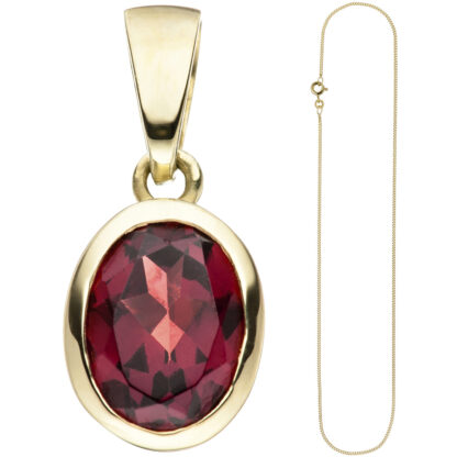 Collier/Panzerkette mit Anhänger oval 333 Gelbgold und Granat rot – Bild 4