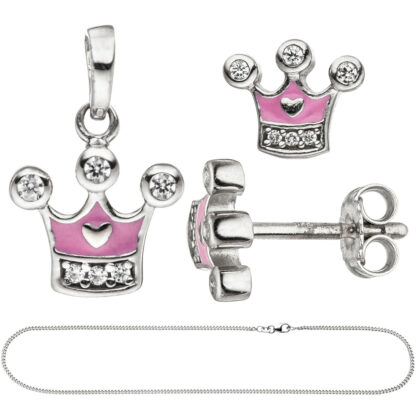 Kinder-Set "Krone" rosa 925 Silber mit Zirkonia und Kette 38 cm – Bild 4