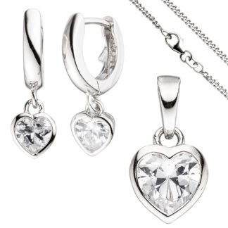 Kinder-Set "Herz" 925 Silber mit Zirkonia weiß und Kette 42 cm