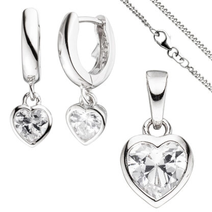 Kinder-Set "Herz" 925 Silber mit Zirkonia weiß und Kette 42 cm