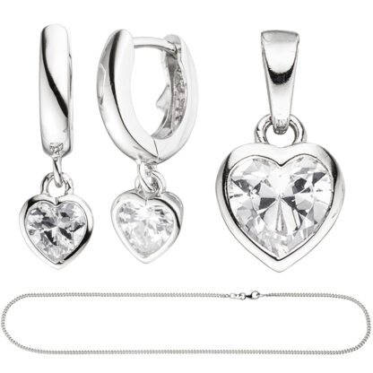 Kinder-Set "Herz" 925 Silber mit Zirkonia weiß und Kette 42 cm – Bild 4