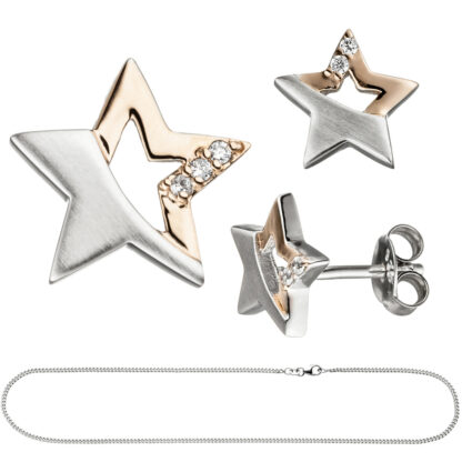 Kinder Set "Stern" 925 Silber/teilrotvergoldet mit Zirkonia und Kette 42 cm – Bild 4
