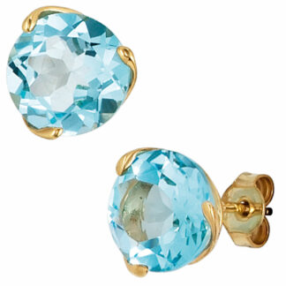Ohrstecker 585 Gelbgold mit 2 Blautopasen ca. 10,1 mm