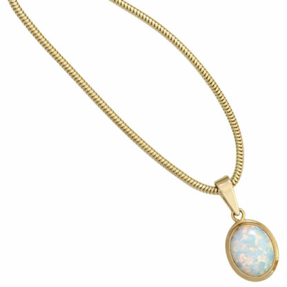Anhänger oval 333 Gelbgold mit Opal (synth.) – Bild 2