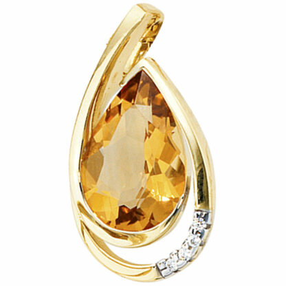 Anhänger Tropfenform 585 Gelbgold mit Citrinen und Brillanten