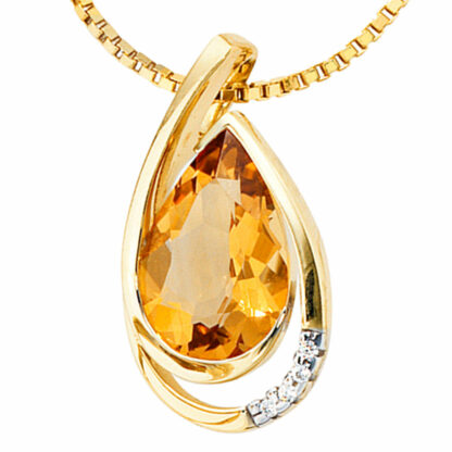 Anhänger Tropfenform 585 Gelbgold mit Citrinen und Brillanten – Bild 4