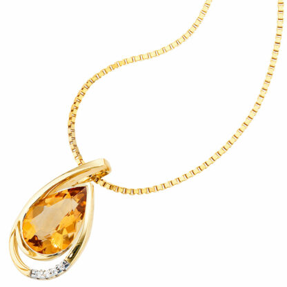 Anhänger Tropfenform 585 Gelbgold mit Citrinen und Brillanten – Bild 2