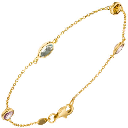 Ankerarmband 585 Gelbgold mit Amethysten, Citrin und Blautopas
