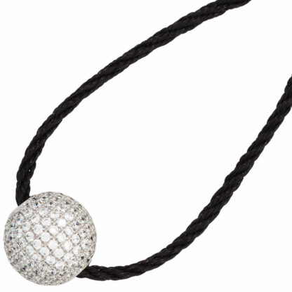 Stoff-Collier mit Kugel-Anhänger 925 Silber und Zirkonia weiß – Bild 2
