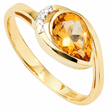 Ring Tropfenform 585 Gelbgold mit Citrin und Brillanten