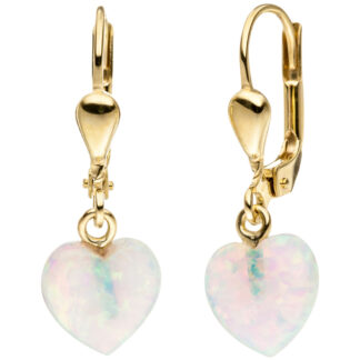 Boutons "Herz" 333 Gelbgold mit Opalen (synth.)