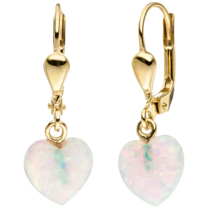 Boutons "Herz" 333 Gelbgold mit Opalen (synth.)
