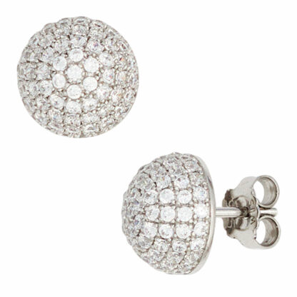 Ohrstecker Halbkugel 925 Silber mit Zirkonia weiß