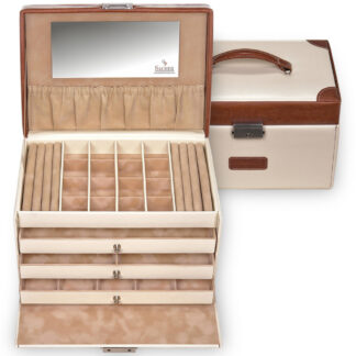 Sacher Schmuckkoffer TRAVEL Lederimitat creme/braun mit Spiegel
