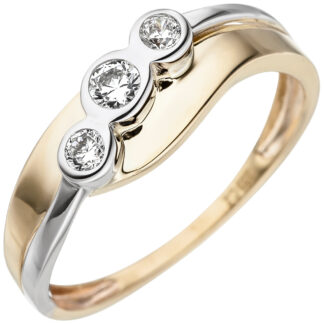 Ring 333 Gelb-/Weißgold mit 3 Zirkonia weiß
