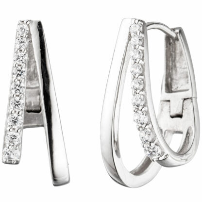 Creolen 2-bahnig 925 Silber mit Zirkonia weiß