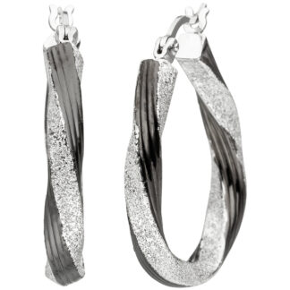 Creolen oval 925 Silber/teilrutheniert mit Struktur