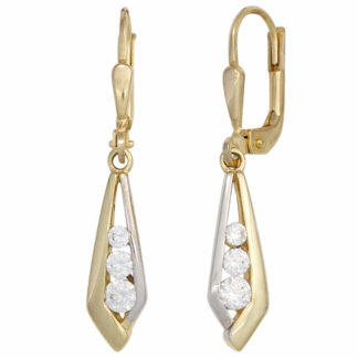 Boutons 333 Gelbgold Bicolor mit Zirkonia weiß Tropfen geometrisch