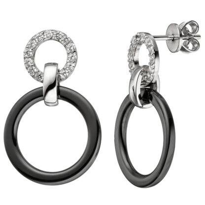 Ohrstecker ringförmig 925 Silber/Keramik schwarz und Zirkonia weiß