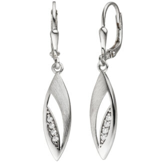 Boutons in Marquise-Form 925 Silber/teilmattiert mit Zirkonia