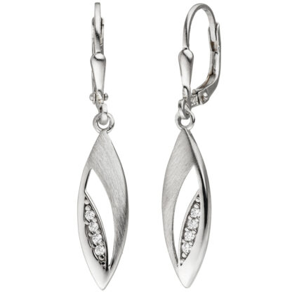 Boutons in Marquise-Form 925 Silber/teilmattiert mit Zirkonia