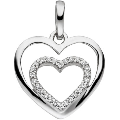 Anhänger "Doppel-Herz" 925 Silber mit Zirkonia weiß