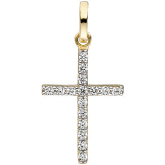 Anhänger "Kreuz" 375 Gelbgold Bicolor mit Zirkonia weiß