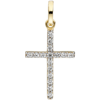 Anhänger "Kreuz" 375 Gelbgold Bicolor mit Zirkonia weiß