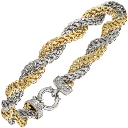 Kordel-Armband doppelreihig 375 Gold bicolor