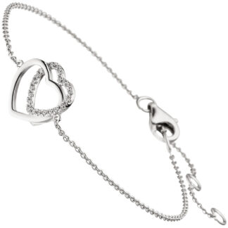 Armband "Herzen" 925 Silber mit 21 Zirkonia weiß