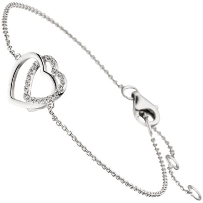 Armband "Herzen" 925 Silber mit 21 Zirkonia weiß