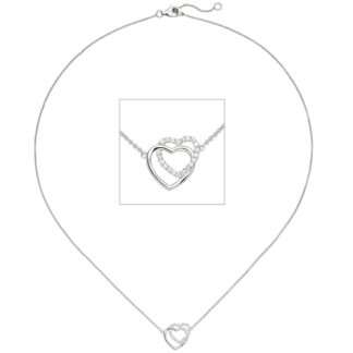 Collier "Herzen" 925 Silber mit 21 Zirkonia weiß