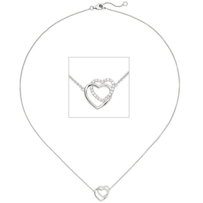 Collier "Herzen" 925 Silber mit 21 Zirkonia weiß