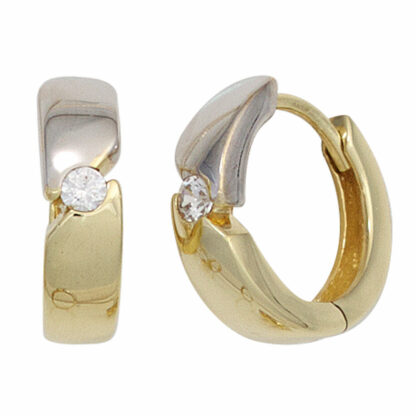 Creolen 333 Gelbgold Bicolor mit zwei Zirkonia weiß