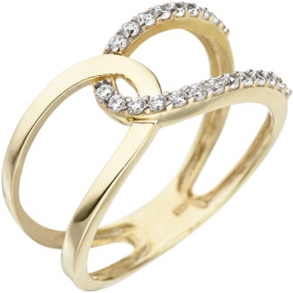 Ring 2-reihig verschlungen 375 Gelbgold mit Zirkonia
