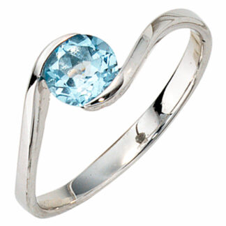 Ring 333 Weißgold mit Blautopas Twist-Design