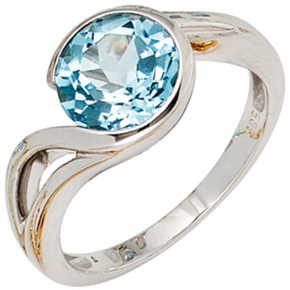 Ring 585 Weißgold mit Blautopas halbrund